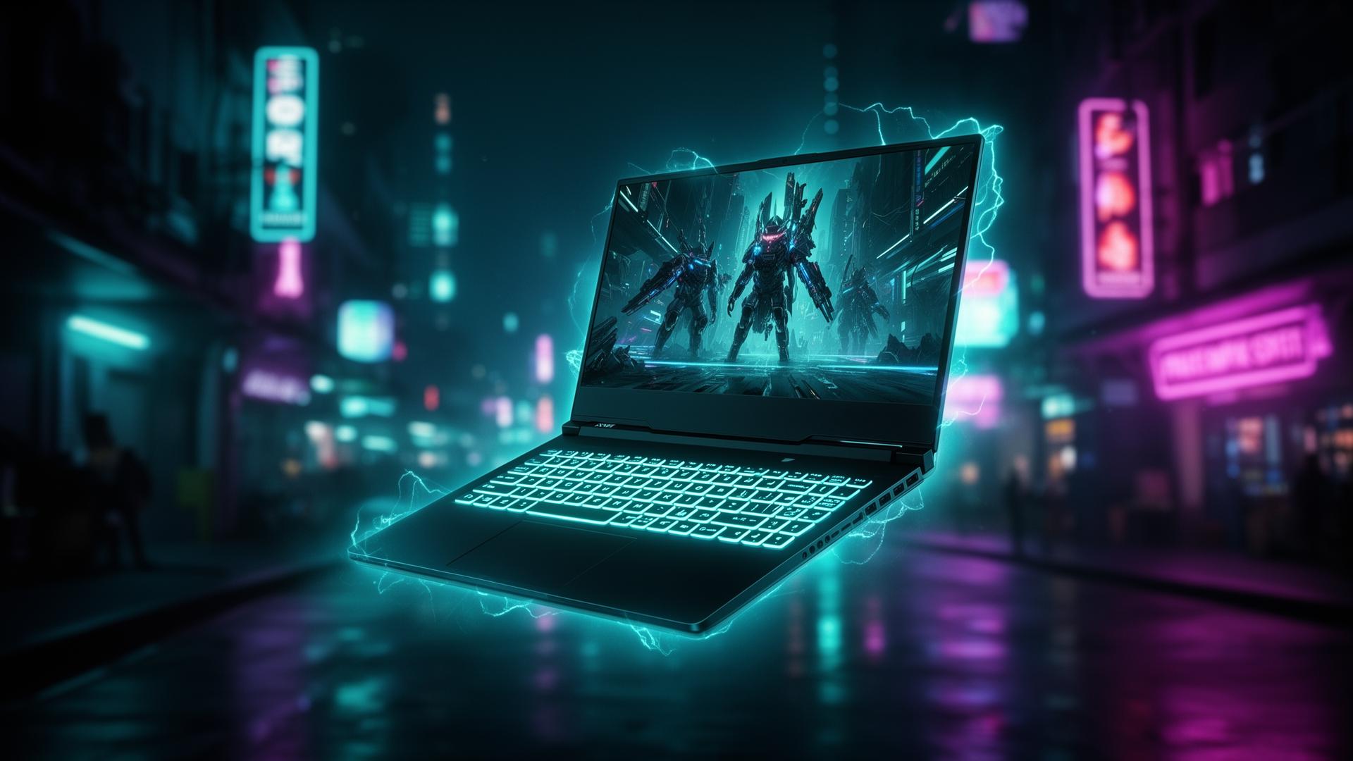 Premium gaming laptop with neon glow